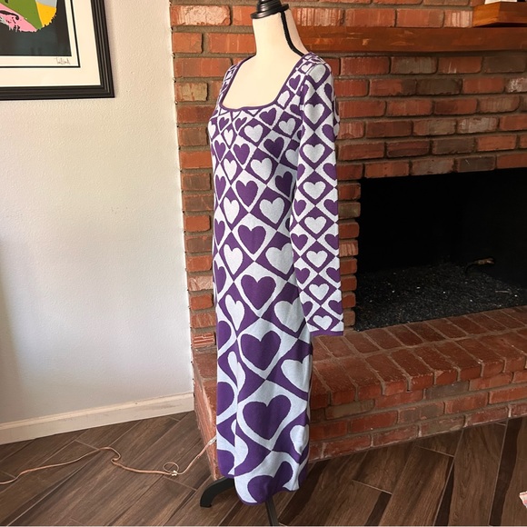 NWT FARM Rio x Anthropologie Geo Heart Knit Long Sleeve Midi Sweater Dress Sz L - Picture 6 of 12